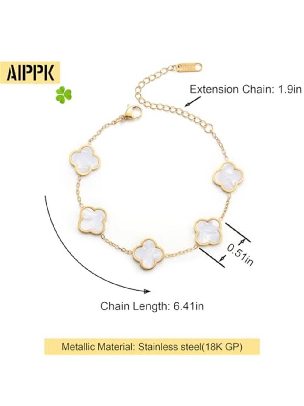 AIPPK 18K Gold Plated Clover Lucky Bracelet for Women White/Black/Red/Green - Picture 2 of 7